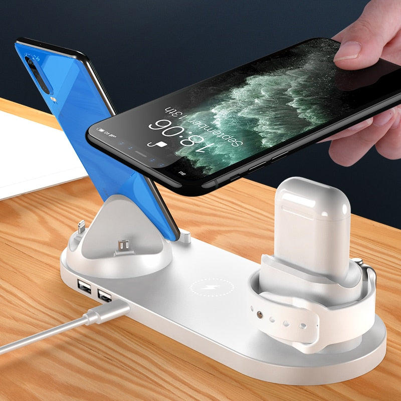 Carregador sem fio 6 em 1 10w Qi Fast Stand