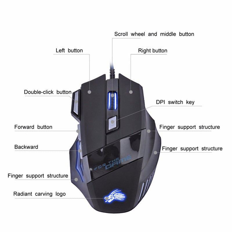H7 Mouse com fio 7 botões
