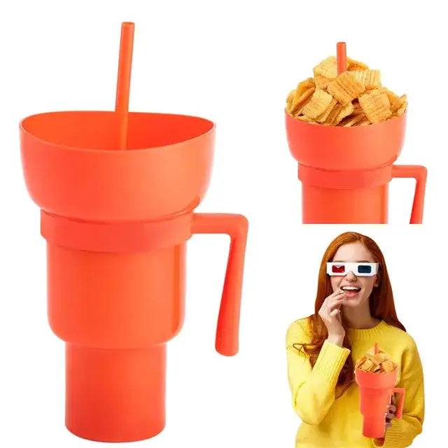 Copo de bebida 2 em 1 para lanche com canudo