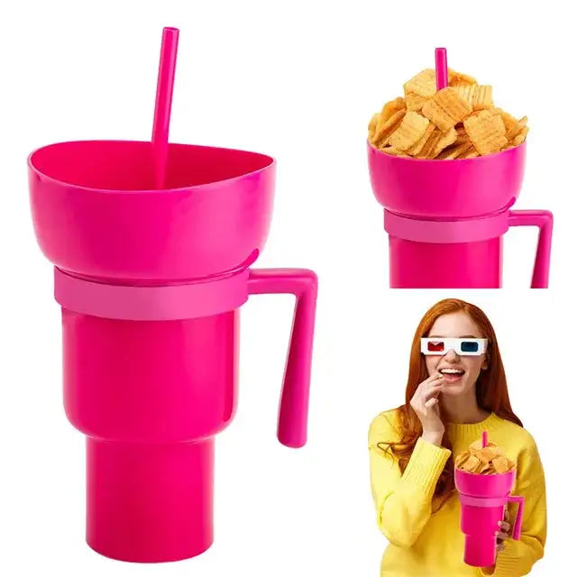 Copo de bebida 2 em 1 para lanche com canudo