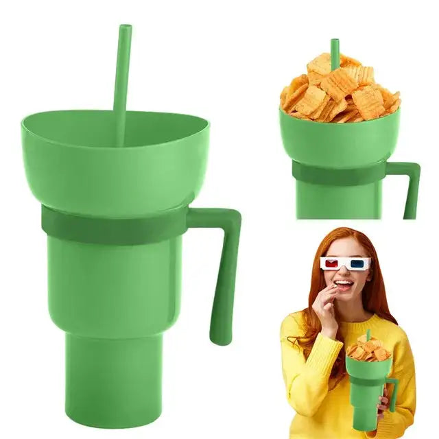 Copo de bebida 2 em 1 para lanche com canudo