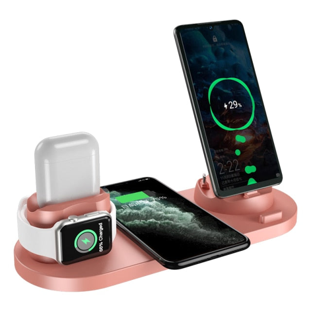 Carregador sem fio 6 em 1 10w Qi Fast Stand