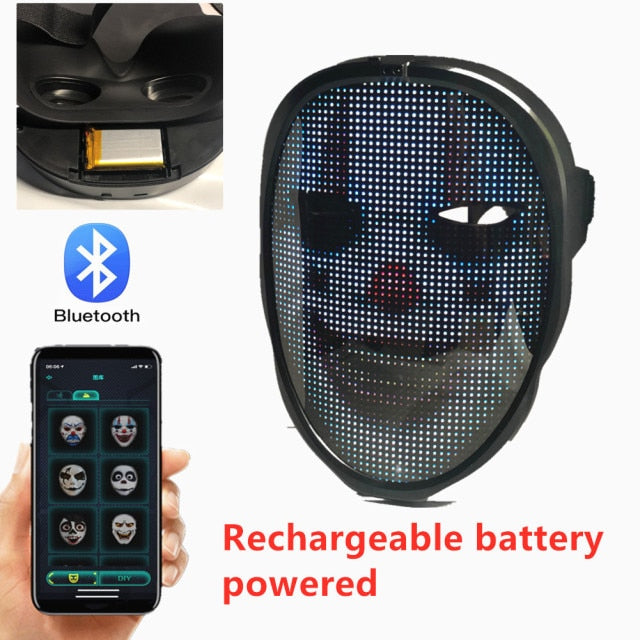 Máscara de LED iluminado RGB Bluetooth