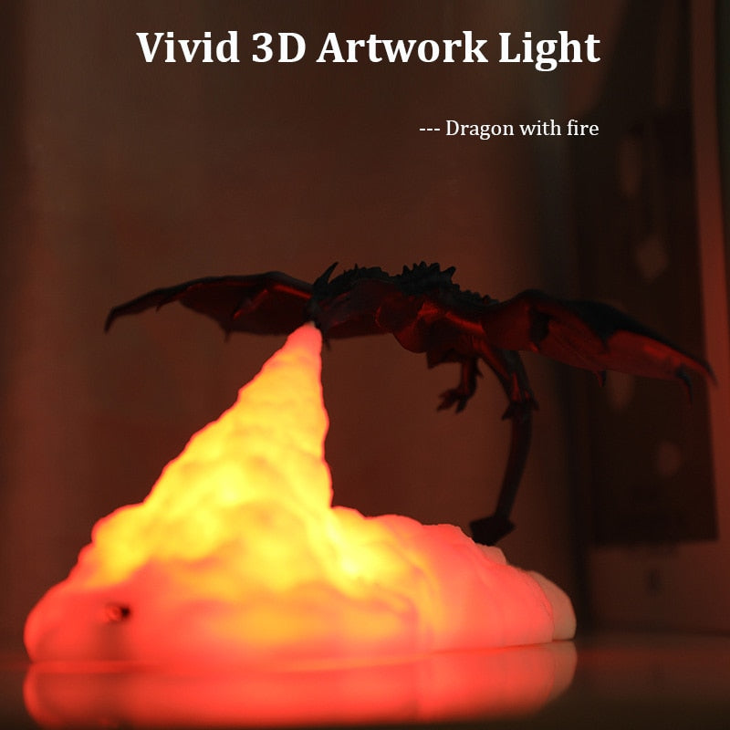Luminária GOT noturna de LED de dragão impressa em 3D