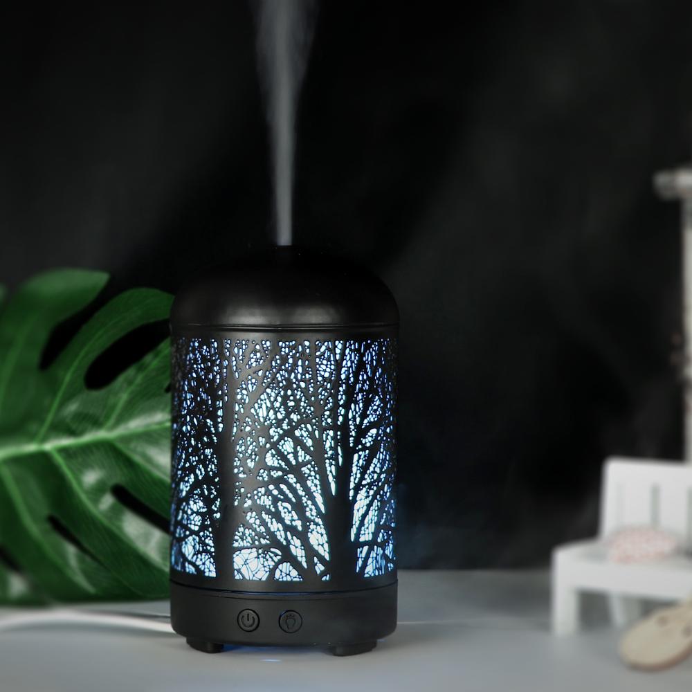 Umidificador de Ar Ultrassônico 100ml Forest Deer Aroma Difusor de Óleo Essencial Hallow Metal 7 Cores LED Aromaterapia Umidificador