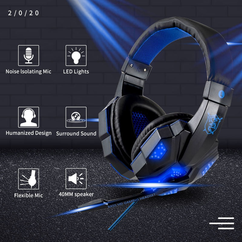 Fone de ouvido gamer com luz led com fio