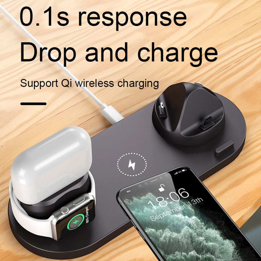 Base carregadora rápida sem fio 6 em 1 para Apple