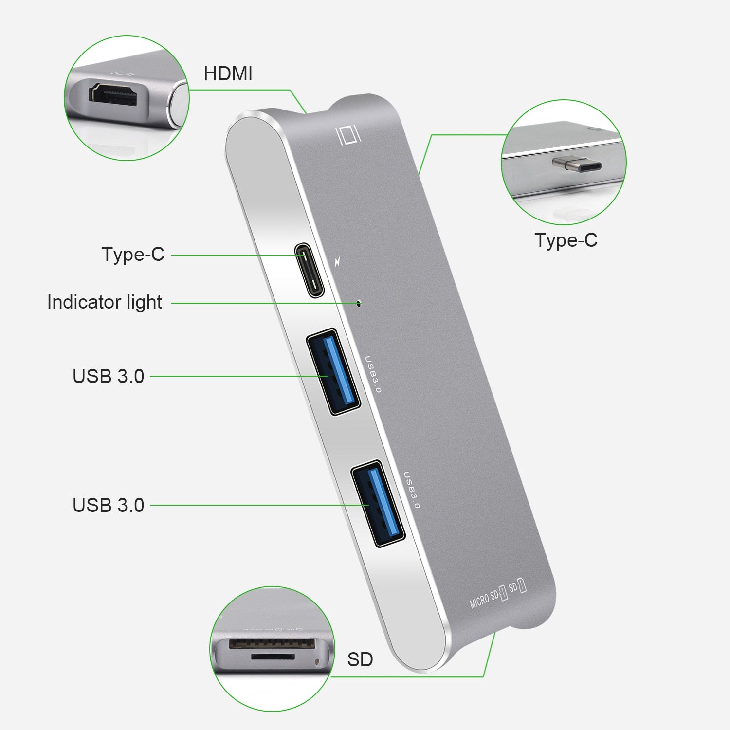GOOJODOQ USB Type C HUB Adaptador USB-C para HDMI 4k com leitor de cartão SD/Micro SD, portas USB 3.0 PD Power Port Combo para MacBook Pro