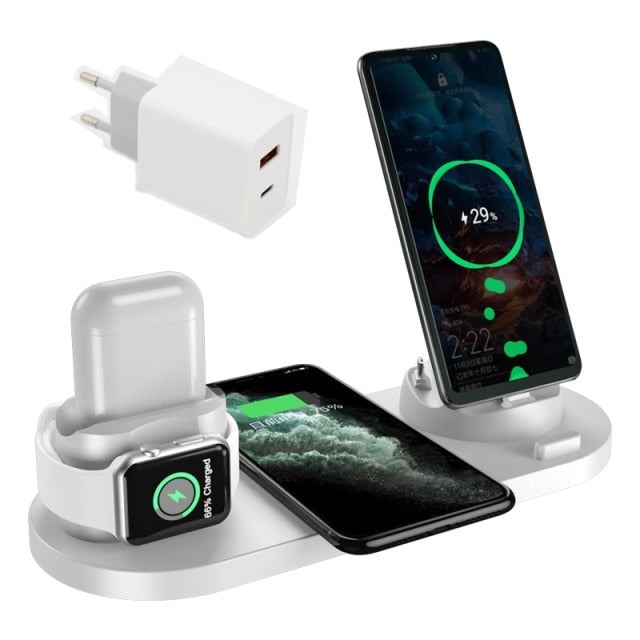 Carregador sem fio 6 em 1 10w Qi Fast Stand