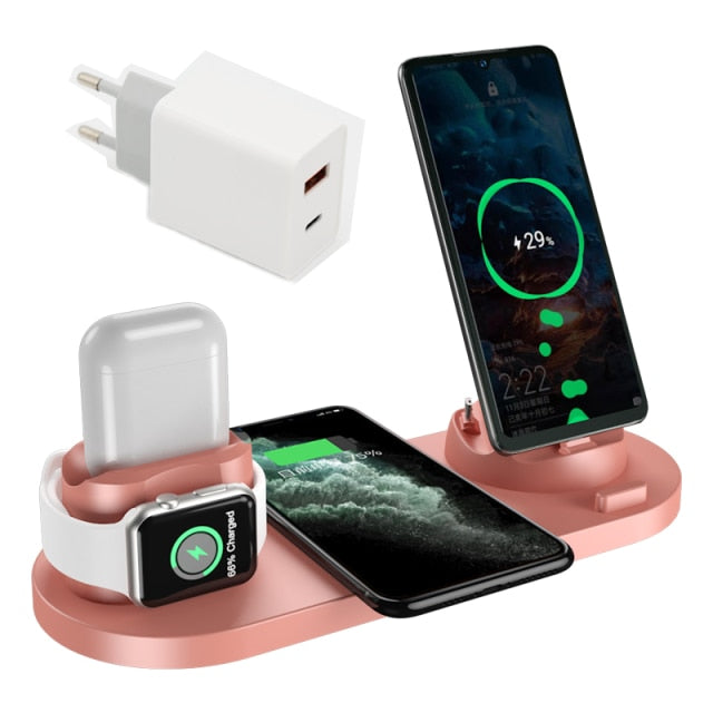 Carregador sem fio 6 em 1 10w Qi Fast Stand