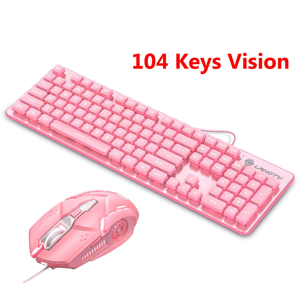 Lindo conjunto de teclado e mouse rosa com fio