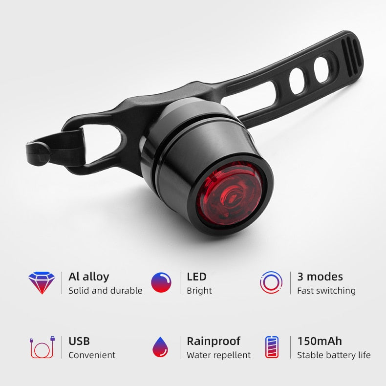 Luz de bicicleta à prova d'água USB recarregável Capacete luz traseira