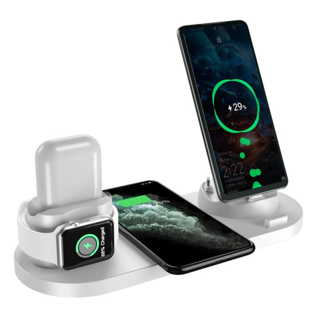 Carregador sem fio 6 em 1 10w Qi Fast Stand