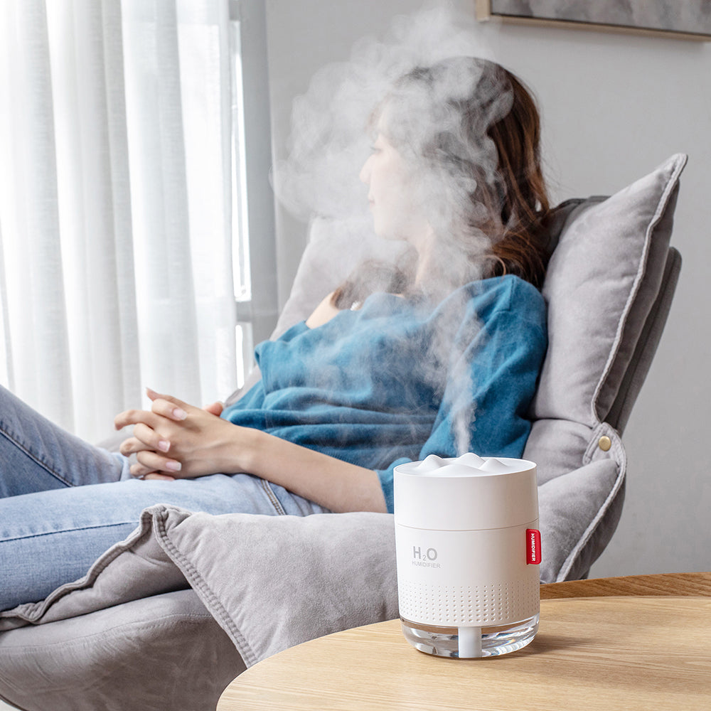 Umidificador Ultrassônico Portátil 500ML Snow Mountain H2O USB Difusor de Ar Aroma Com Lâmpada Noturna Romântica Umidificador Difusor