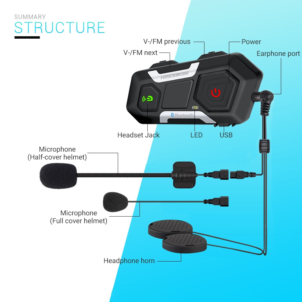 HEROBIKER Moto Interfone Capacete Headset Capacete