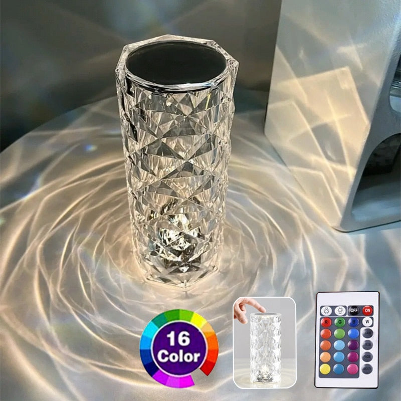 Candeeiro de cristal Touch Table Candeeiros de cabeceira Luminária 16 cores LED Ambiente Decoração do quarto Decoração do quarto de Natal Luzes de casa