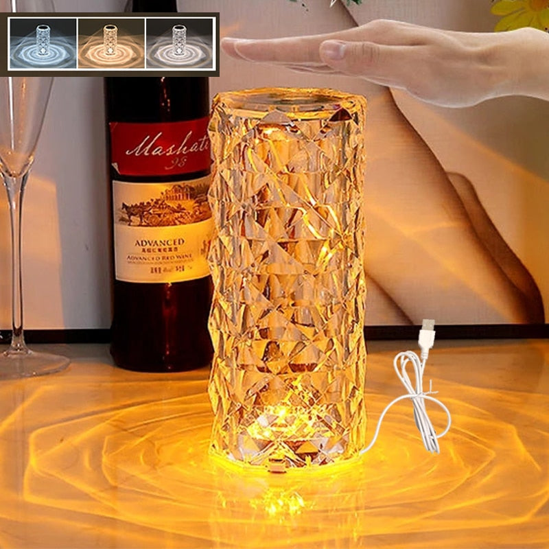 Candeeiro de cristal Touch Table Candeeiros de cabeceira Luminária 16 cores LED Ambiente Decoração do quarto Decoração do quarto de Natal Luzes de casa