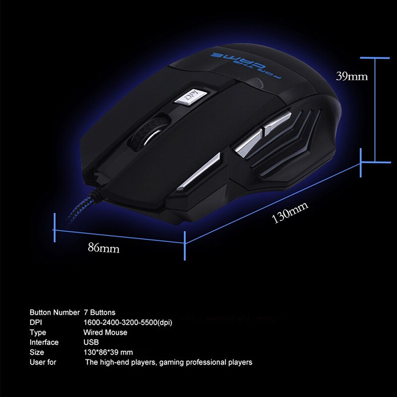 H7 Mouse com fio 7 botões