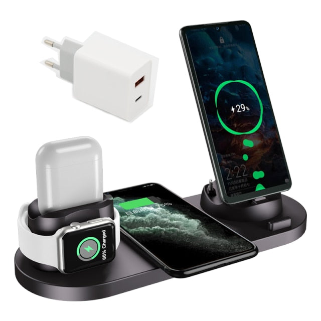 Carregador sem fio 6 em 1 10w Qi Fast Stand