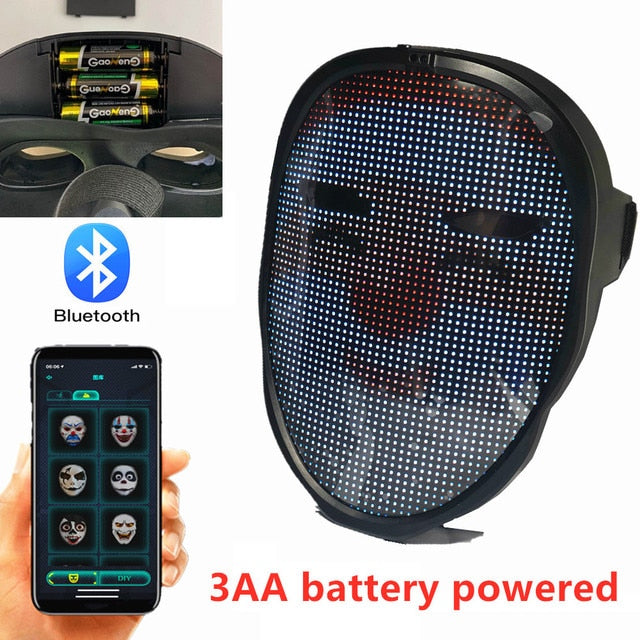 Máscara de LED iluminado RGB Bluetooth