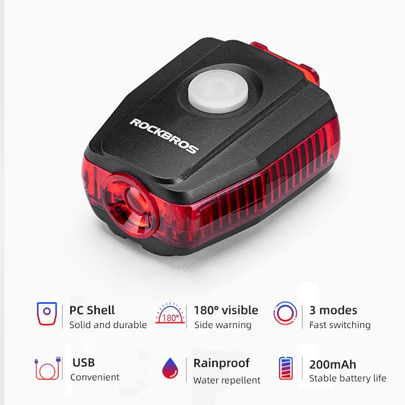Luz de bicicleta à prova d'água USB recarregável Capacete luz traseira