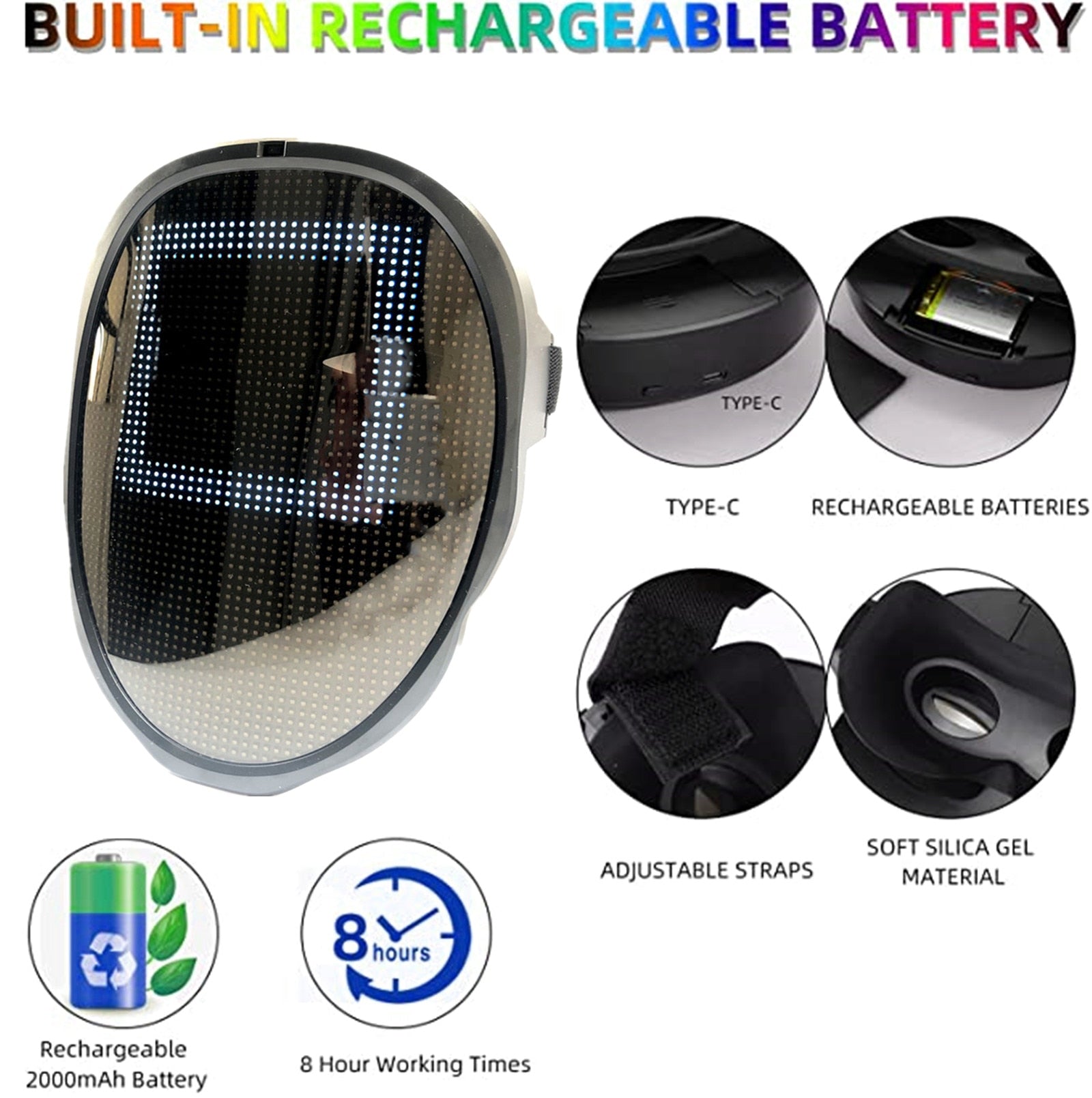 Máscara de LED iluminado RGB Bluetooth