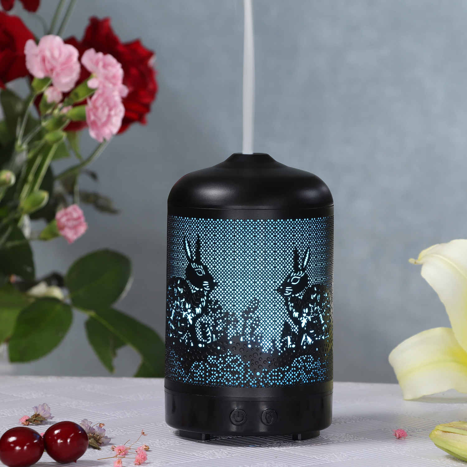 Umidificador de Ar Ultrassônico 100ml Forest Deer Aroma Difusor de Óleo Essencial Hallow Metal 7 Cores LED Aromaterapia Umidificador