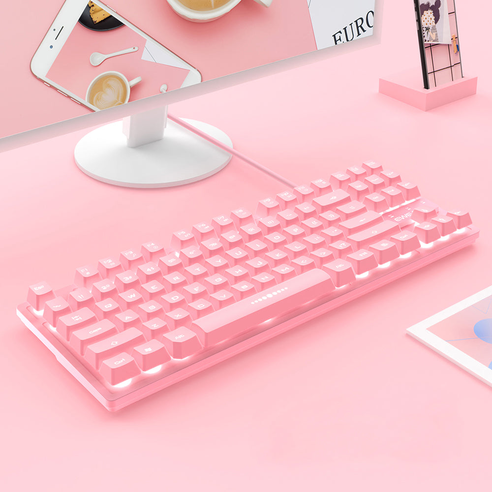 Lindo conjunto de teclado e mouse rosa com fio