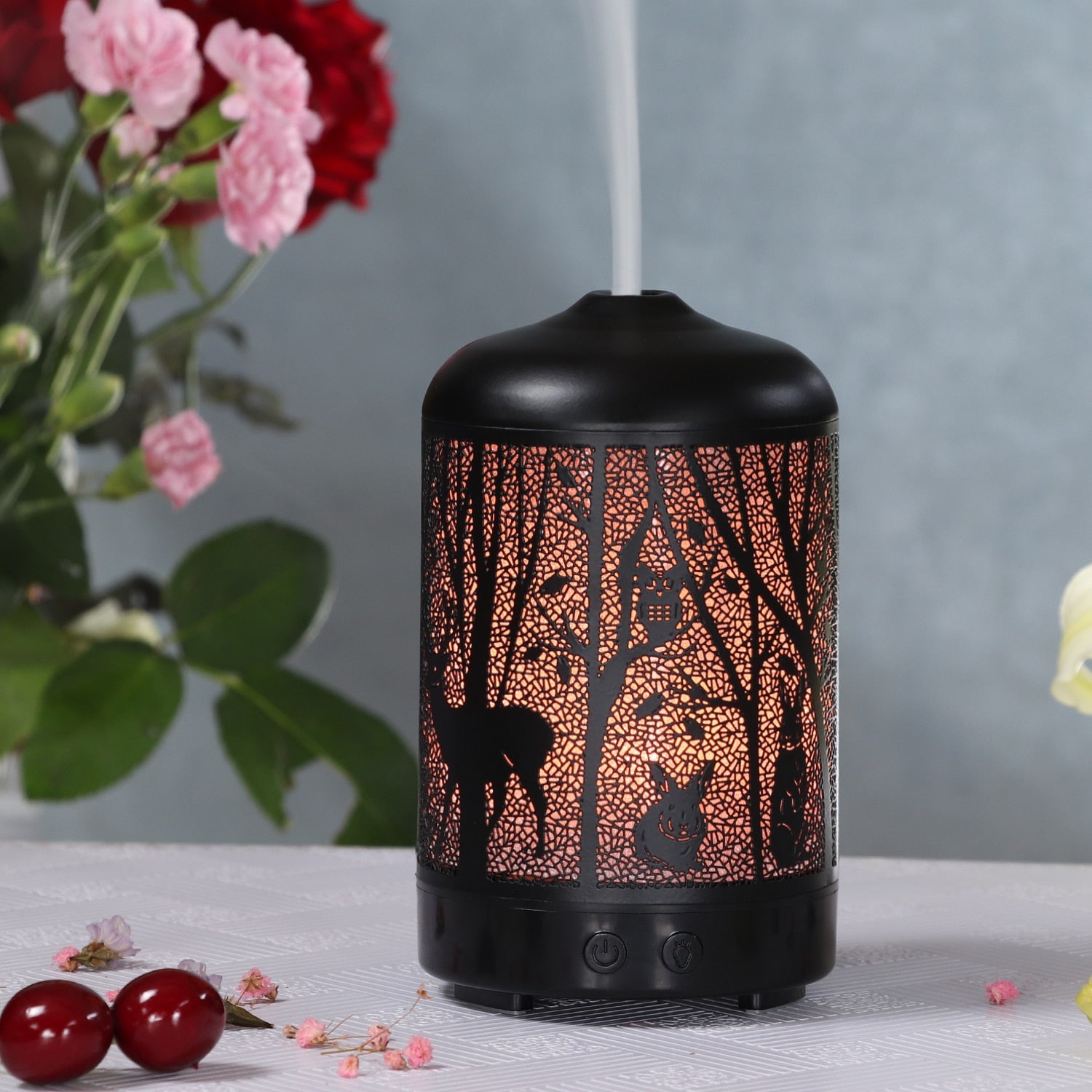 Umidificador de Ar Ultrassônico 100ml Forest Deer Aroma Difusor de Óleo Essencial Hallow Metal 7 Cores LED Aromaterapia Umidificador